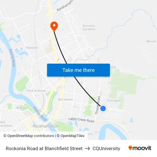 Rockonia Road at Blanchfield Street to CQUniversity map