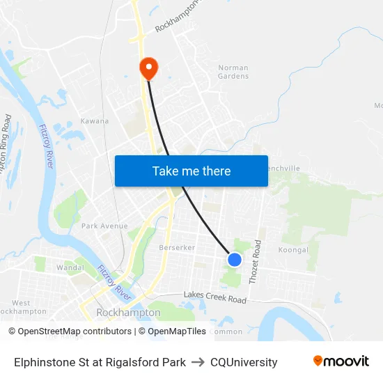 Elphinstone St at Rigalsford Park to CQUniversity map