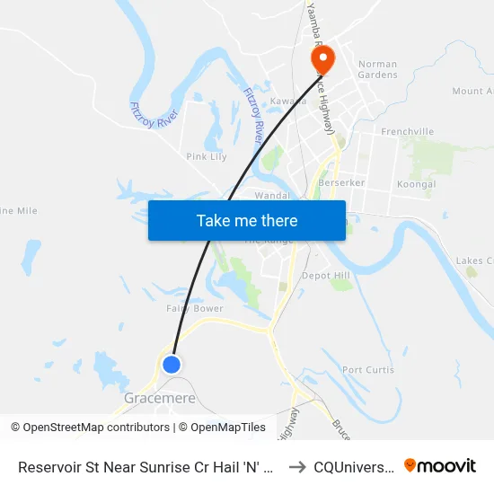 Reservoir St Near Sunrise Cr Hail 'N' Ride to CQUniversity map