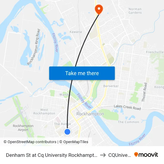 Denham St at Cq University Rockhampton City Hnr to CQUniversity map