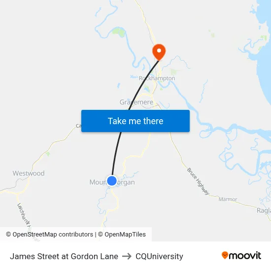 James Street at Gordon Lane to CQUniversity map