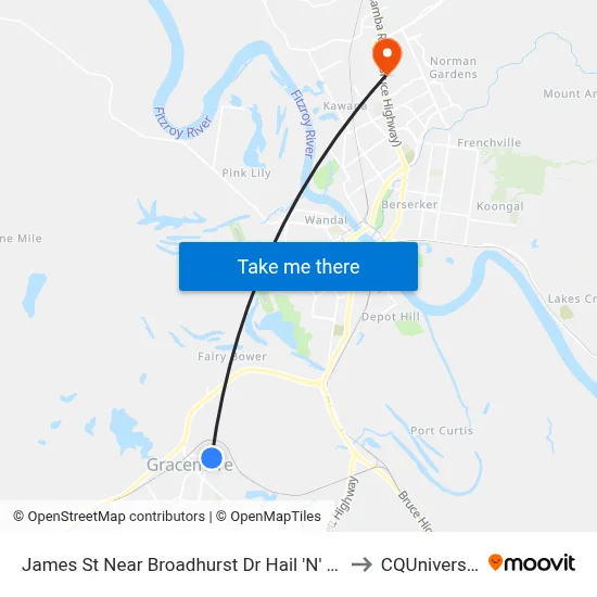 James St Near Broadhurst Dr Hail 'N' Ride to CQUniversity map