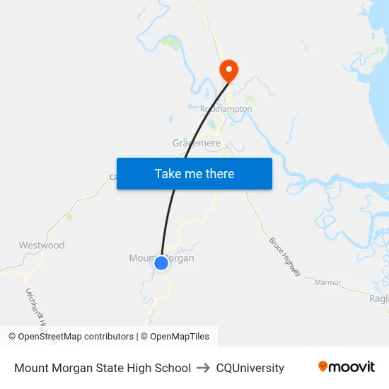 Mount Morgan State High School to CQUniversity map