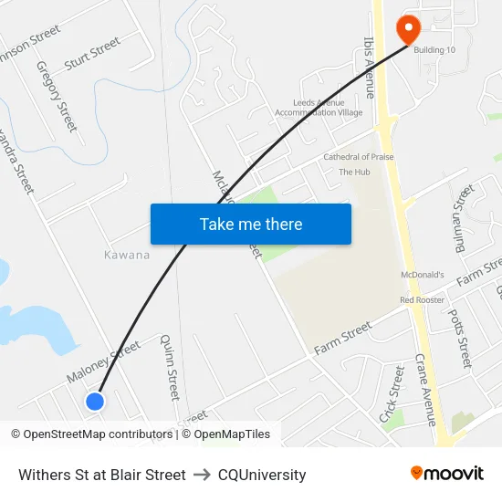 Withers St at Blair Street to CQUniversity map