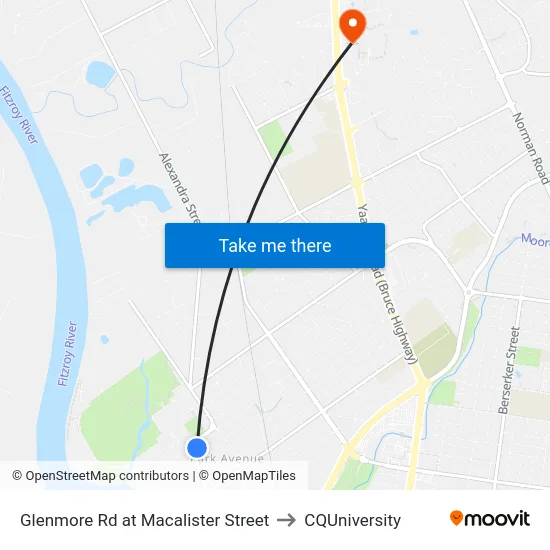 Glenmore Rd at Macalister Street to CQUniversity map