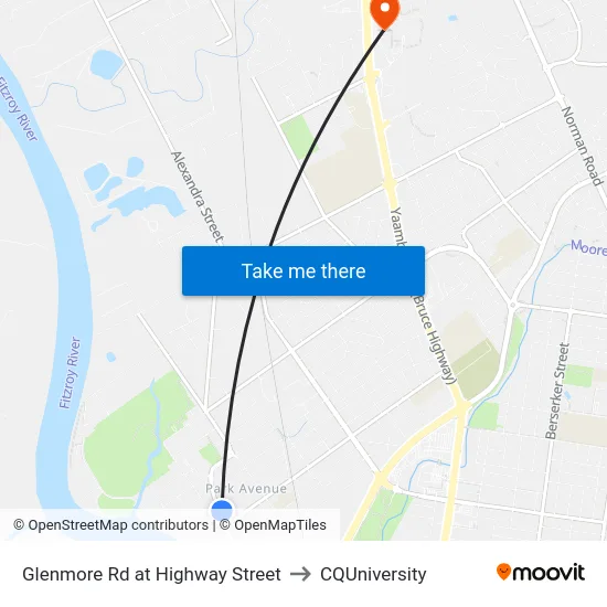 Glenmore Rd at Highway Street to CQUniversity map
