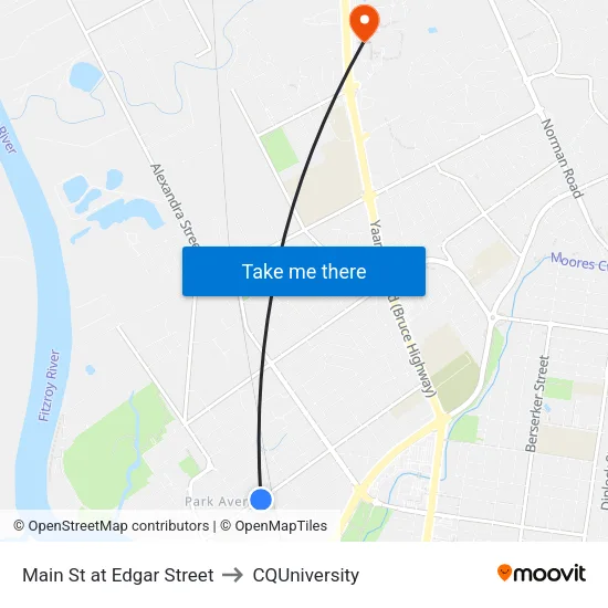 Main St at Edgar Street to CQUniversity map