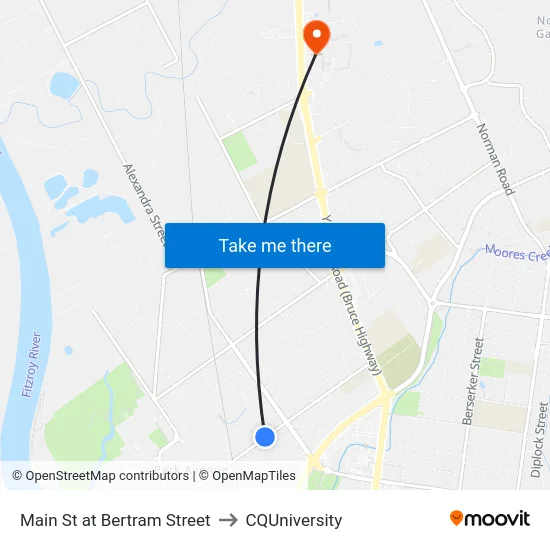 Main St at Bertram Street to CQUniversity map