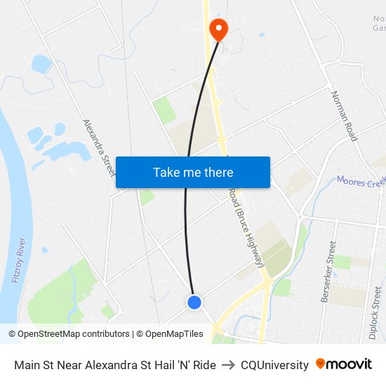 Main St Near Alexandra St Hail 'N' Ride to CQUniversity map