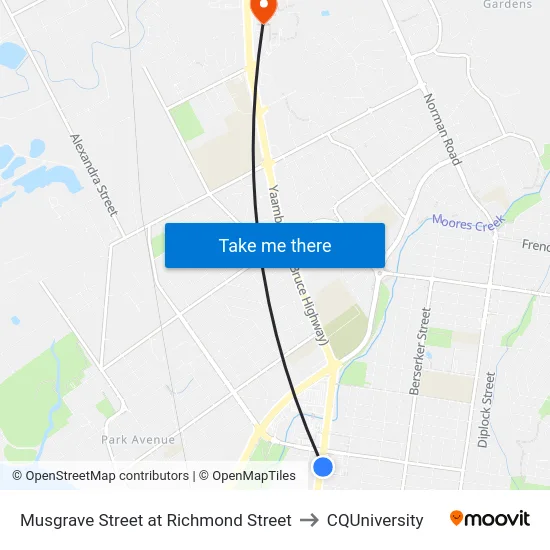 Musgrave Street at Richmond Street to CQUniversity map