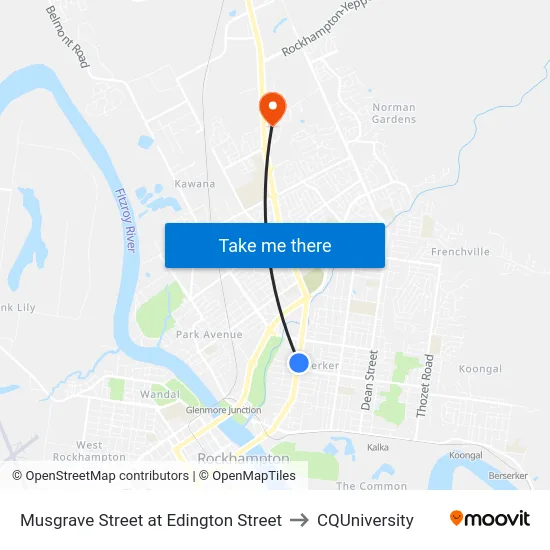 Musgrave Street at Edington Street to CQUniversity map