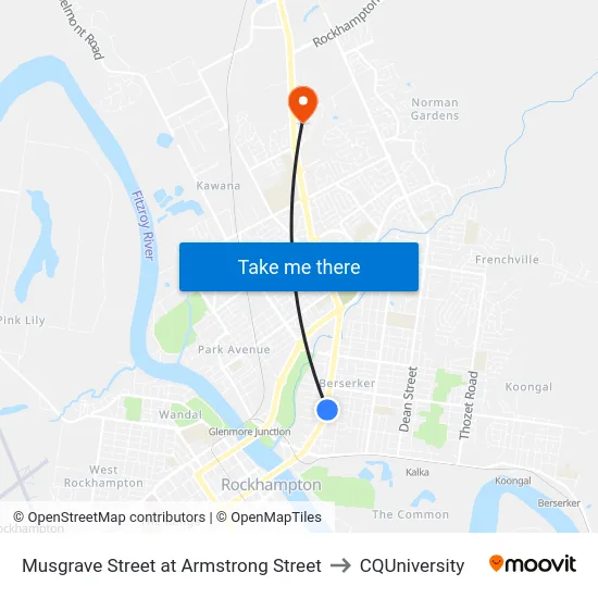 Musgrave Street at Armstrong Street to CQUniversity map