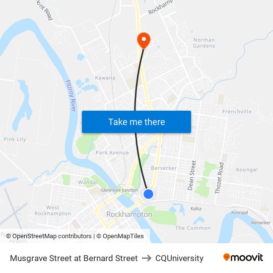 Musgrave Street at Bernard Street to CQUniversity map