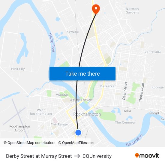 Derby Street at Murray Street to CQUniversity map