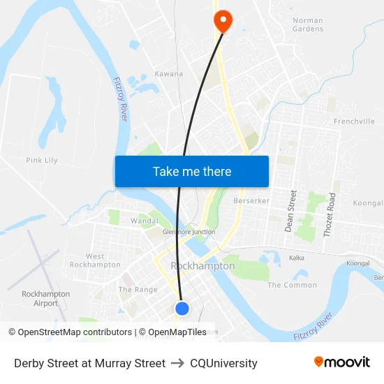 Derby Street at Murray Street to CQUniversity map