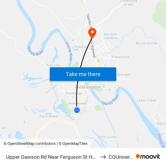 Upper Dawson Rd Near Ferguson St Hail 'N' Ride to CQUniversity map