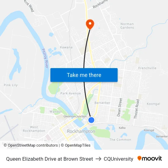 Queen Elizabeth Drive at Brown Street to CQUniversity map