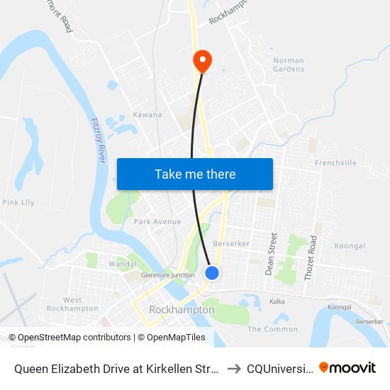 Queen Elizabeth Drive at Kirkellen Street to CQUniversity map