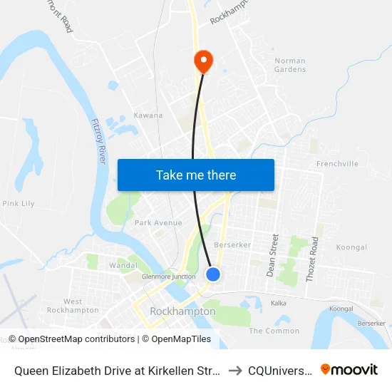 Queen Elizabeth Drive at Kirkellen Street to CQUniversity map