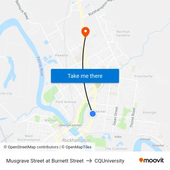 Musgrave Street at Burnett Street to CQUniversity map
