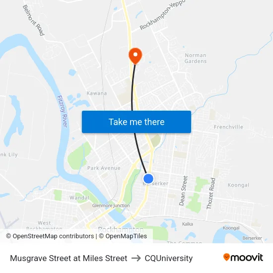 Musgrave Street at Miles Street to CQUniversity map