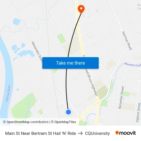 Main St Near Bertram St Hail 'N' Ride to CQUniversity map