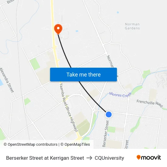 Berserker Street at Kerrigan Street to CQUniversity map