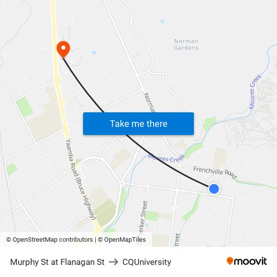 Murphy St at Flanagan St to CQUniversity map