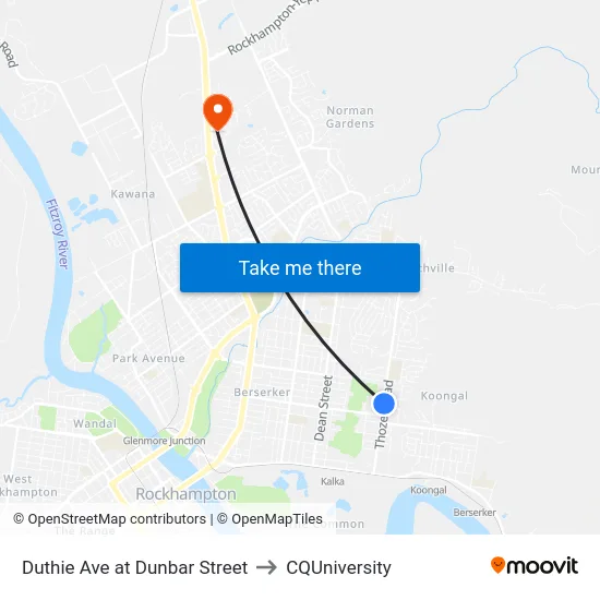Duthie Ave at Dunbar Street to CQUniversity map