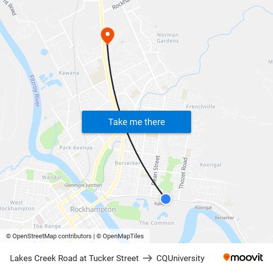 Lakes Creek Road at Tucker Street to CQUniversity map