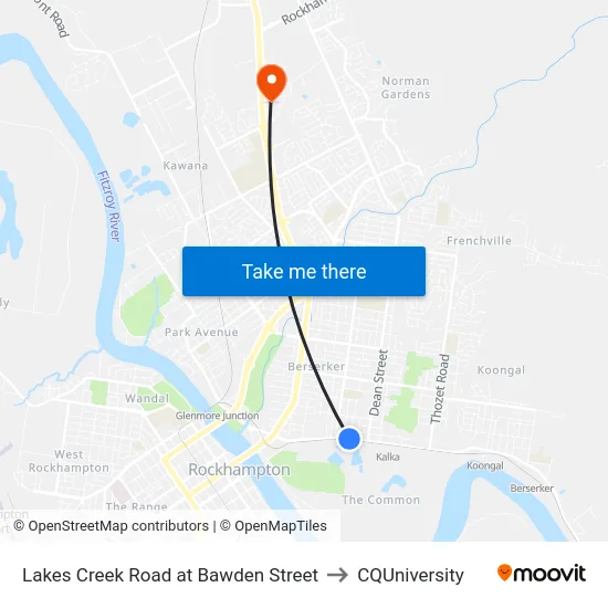 Lakes Creek Road at Bawden Street to CQUniversity map