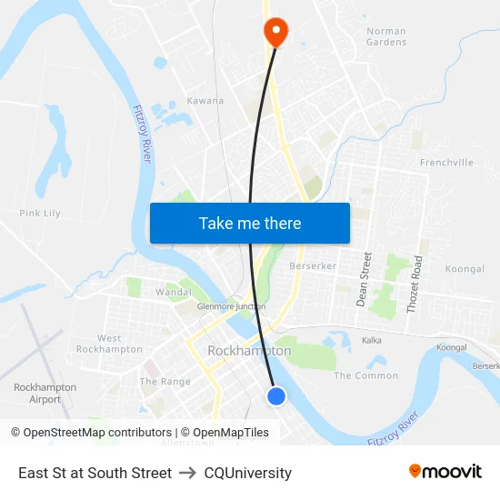 East St at South Street to CQUniversity map