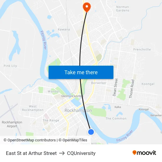 East St at Arthur Street to CQUniversity map