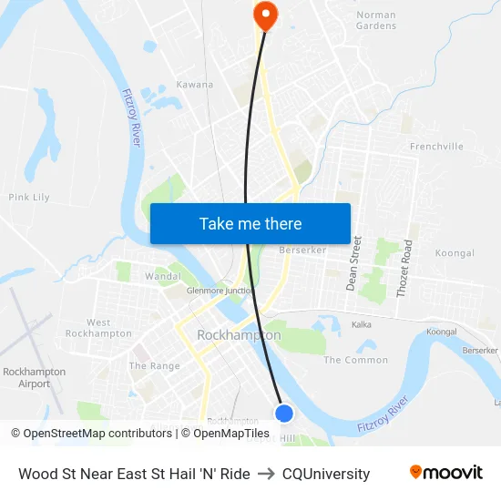 Wood St Near East St Hail 'N' Ride to CQUniversity map