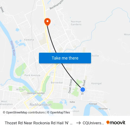 Thozet Rd Near Rockonia Rd Hail 'N' Ride to CQUniversity map