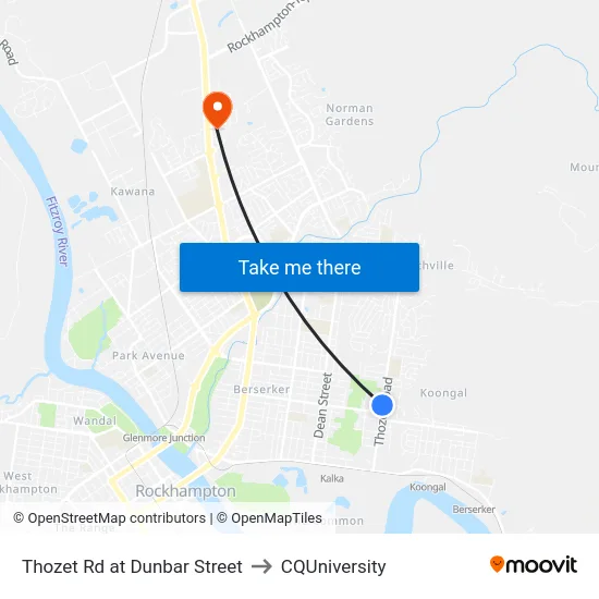 Thozet Rd at Dunbar Street to CQUniversity map