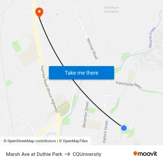 Marsh Ave at Duthie Park to CQUniversity map