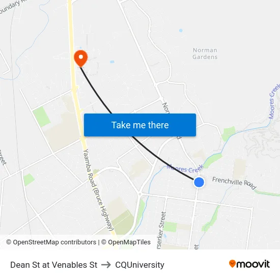 Dean St at Venables St to CQUniversity map