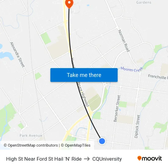 High St Near Ford St Hail 'N' Ride to CQUniversity map