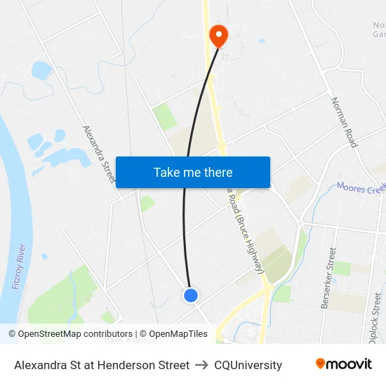 Alexandra St at Henderson Street to CQUniversity map
