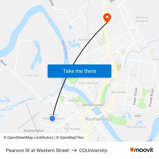 Pearson St at Western Street to CQUniversity map