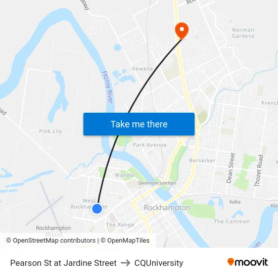 Pearson St at Jardine Street to CQUniversity map