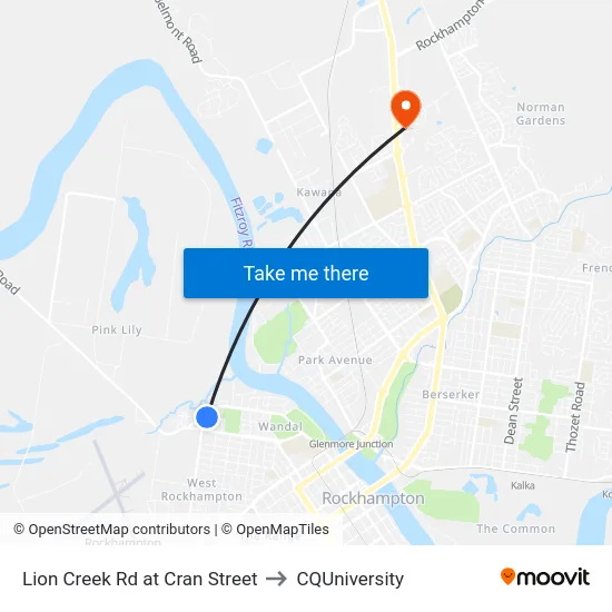 Lion Creek Rd at Cran Street to CQUniversity map