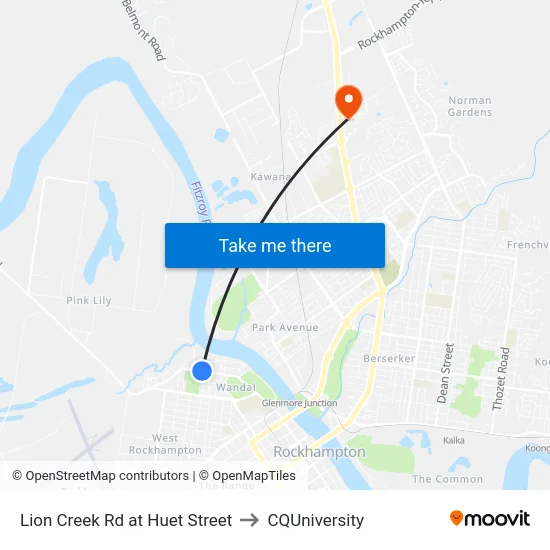 Lion Creek Rd at Huet Street to CQUniversity map