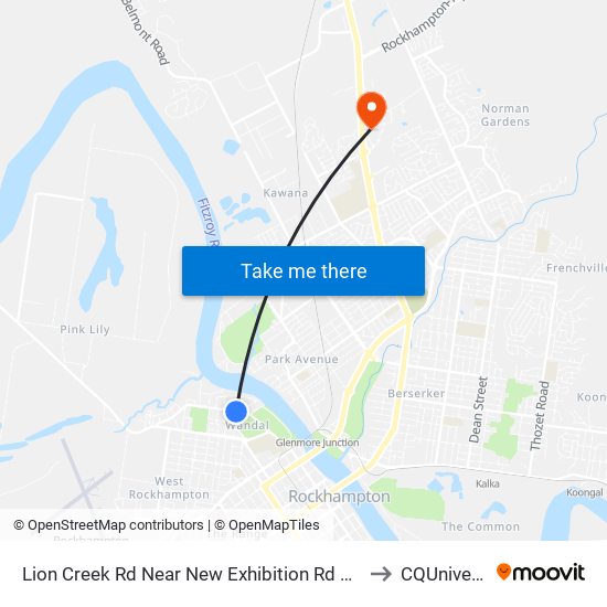 Lion Creek Rd Near New Exhibition Rd Hail 'N' Ride to CQUniversity map
