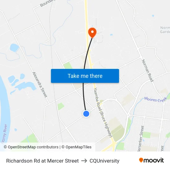 Richardson Rd at Mercer Street to CQUniversity map