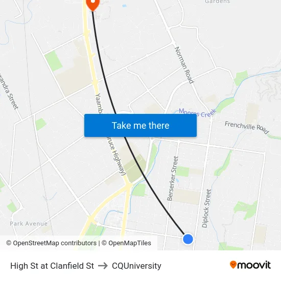 High St at Clanfield St to CQUniversity map