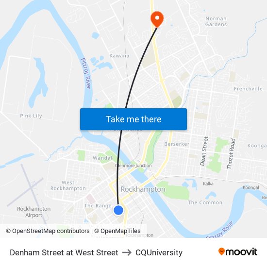 Denham Street at West Street to CQUniversity map