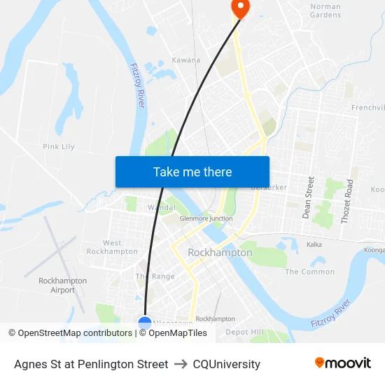 Agnes St at Penlington Street to CQUniversity map