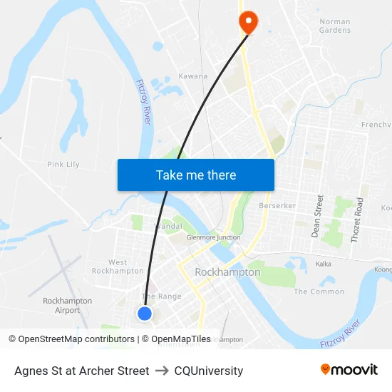 Agnes St at Archer Street to CQUniversity map